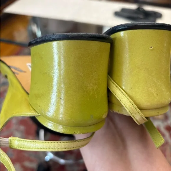 Pura Lopez Lime Yellow Leather Slingback Mules - Picture 7 of 16